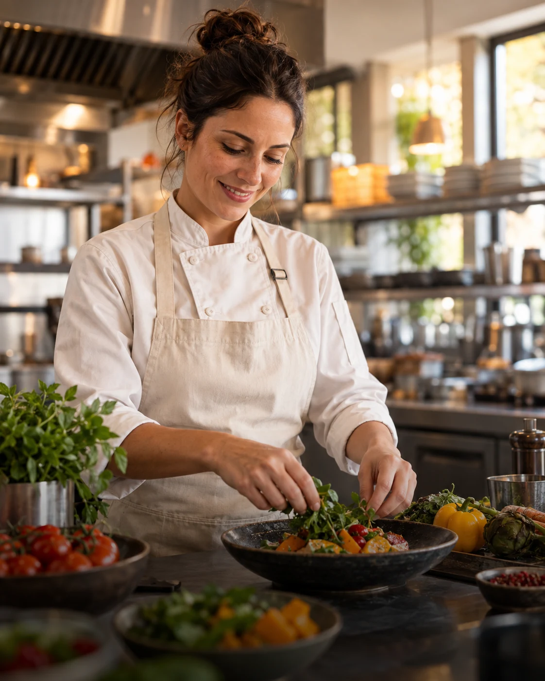Profesional de cocina preparando alimentos